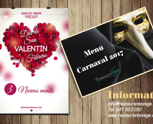 Nuevos menús para San Valentin yCarnavales
